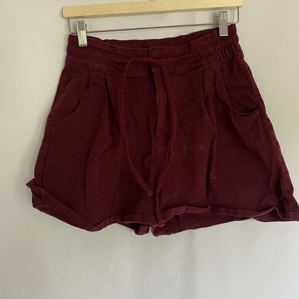 Max red burgundy shorts summer casual pockets drawstring women's size L